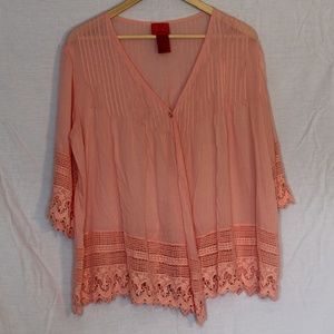 V Cristina Flowy Boho Coral Top W/ Lace Size L